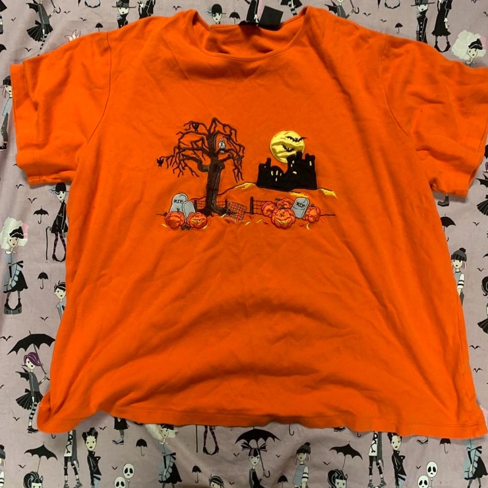 Orange Embroidered Halloween Shirt
